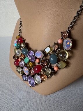 Betsey Johnson Statement Bib Necklace Crystal Rhinestone Multicolor